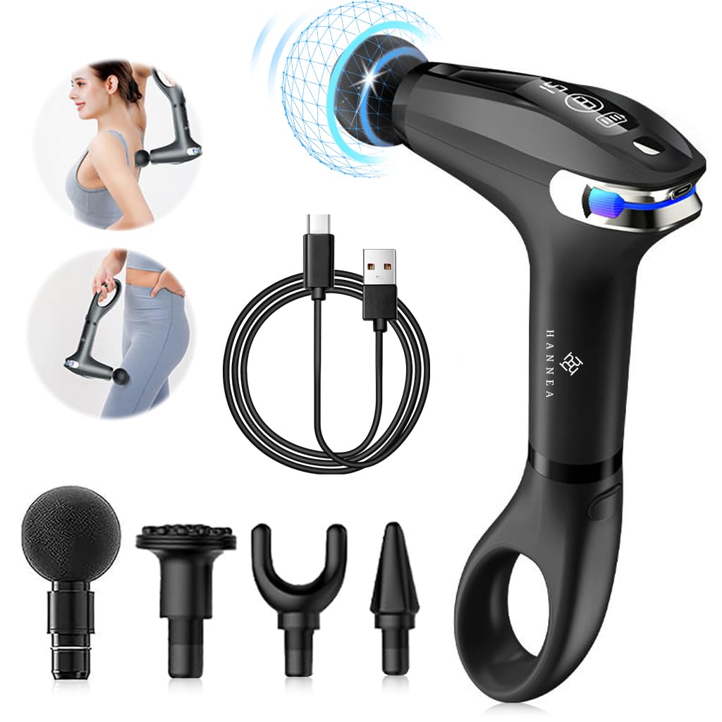 HANNEA Fascial Gun Cordless Electric Deep Muscle Stimulator with 4 Massager Attachment, 8 Intensity Levels Electric Massager Deep Muscle Relaxation Muscle Massager Travel Fascial Gun with Bag HANNEA Fascial Gun Cordless Electric Deep Muscle Stimulator with 4 Massager Attachment, 8 Intensity Levels Electric Massager Deep Muscle Relaxation Muscle Massager Travel Fascial Gun with Bag